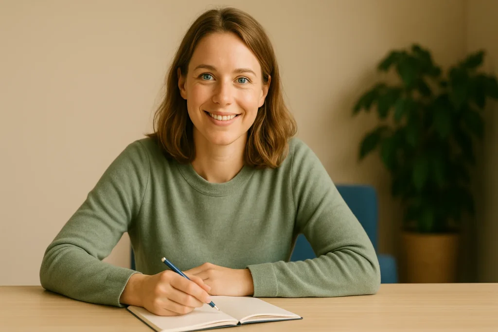 Person legt Arbeit beiseite und wirkt erleichtert